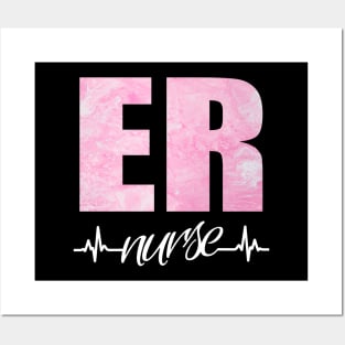 ER Nurse Heartbeat Pink Swirl Posters and Art